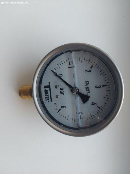 T-METER nyomásmérő rozsdamentes ház, alsó csatlakozás 1/2", 0-6 bar,
átmérő 100, glicerines