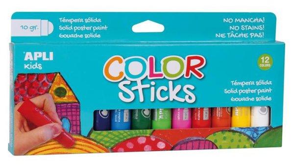 Tempera kréta készlet, APLI Kids "Color Sticks", 12 különböző
szín