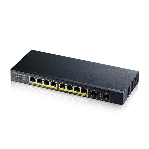 ZYXEL Switch 10x1000Mbps(8xPOE) + 2xGigabit SFP, Fémházas Menedzselhető (8GbE
port), GS1900-10HP-EU0102F