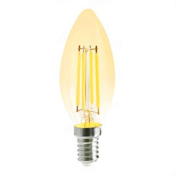 Led Filament gyertya égő 6W, 500 Lumen, 50W izzó helyett. E14, 2000 kelvin,
extra meleg fehér, nem vibrál a fénye! Life Light Led 2 év garancia!