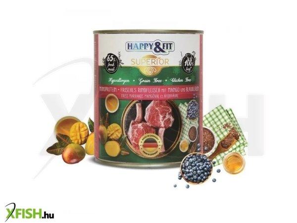 Happy&fit superior dog konzerv friss marhahús mangóval, áfonyával 800g, 6
db/csomag