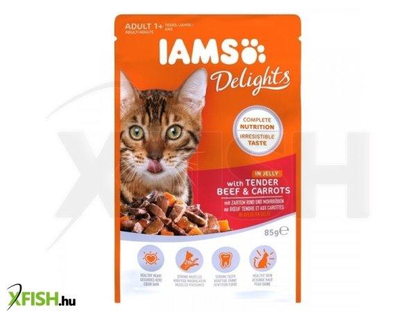 Iams cat delights marhahús és répa falatok, zamatos aszpikban nedves
macskatáp 85g, 24 db/csomag