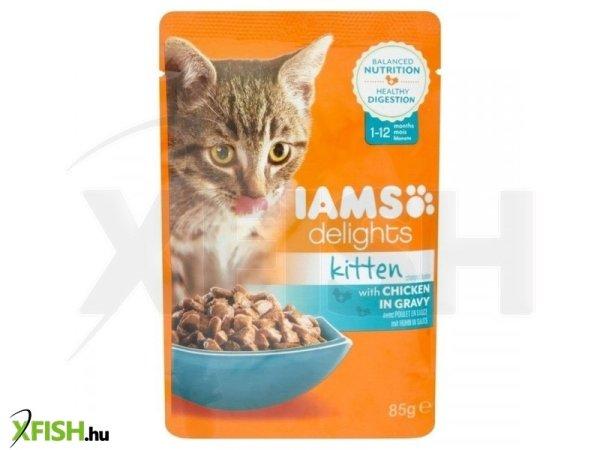 Iams delights kitten csirke falatkák ízletes szószban nedves macskatáp 85g,
24 db/csomag