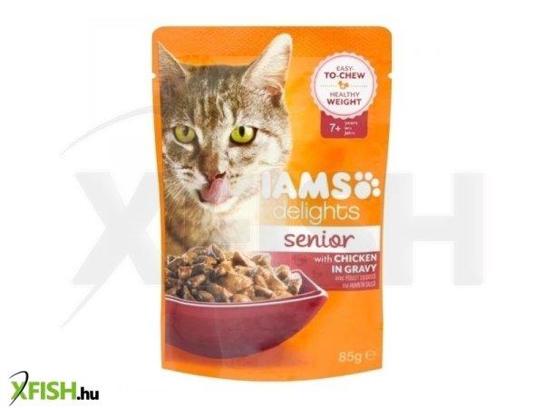 Iams delights senior csirke falatkák ízletes szószban nedves macskatáp 85g,
24 db/csomag