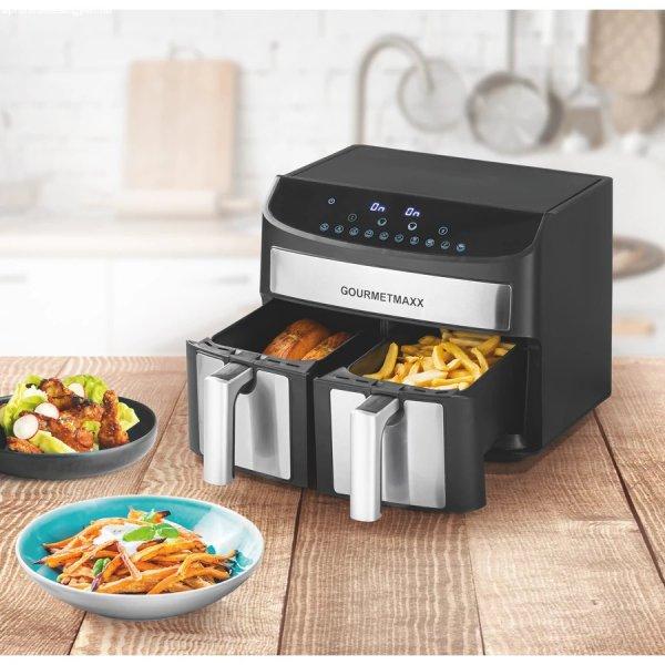 GOURMETMAXX Forrólevegős fritőz/ Airfryer KÉTKAMRÁS 7L 2400W DS11339-L