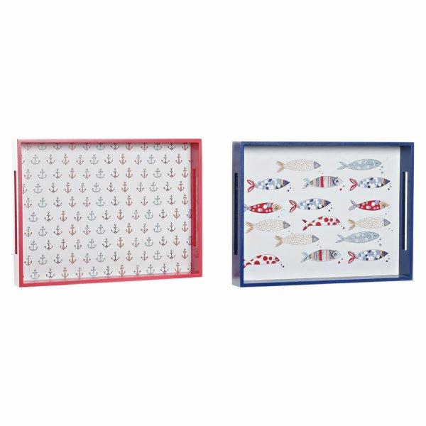 Snack tálca DKD Home Decor Kék Korall Fa MDF Mediterrán 40 x 30 x 5 cm (2
egység) MOST 15554 HELYETT 9309 Ft-ért!