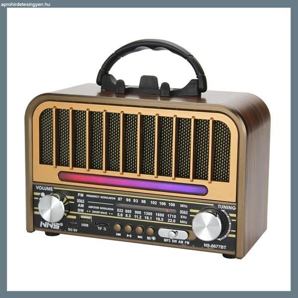 Hordozható Többfunkciós Retro Rádió, Bluetooth, FM/SW NS-6677BT