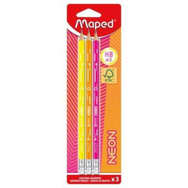 Grafitceruza radírral, HB, háromszögletű, MAPED "Black'Peps
Neon", vegyes színek