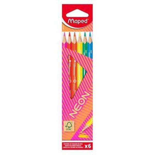 Színes ceruza készlet, háromszögletű, MAPED "Neon", 6
különböző szín