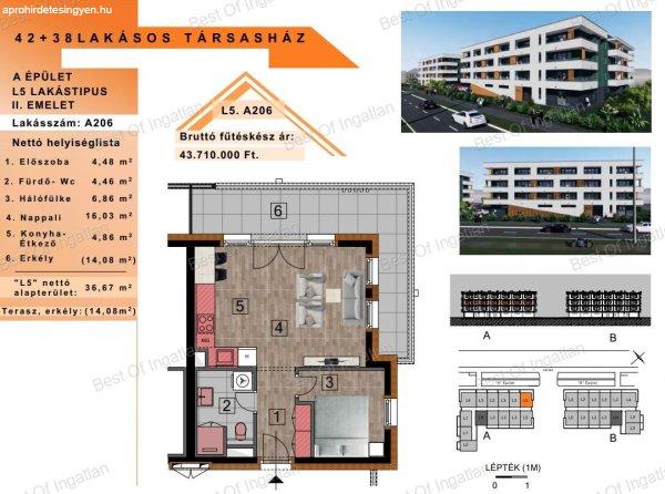 Győr-Szabadhegyen új építésű, 4 szintes társasházban, különböző
méretű lakások, tárolóval, zárt udvari gépkocsibeállóval eladók!