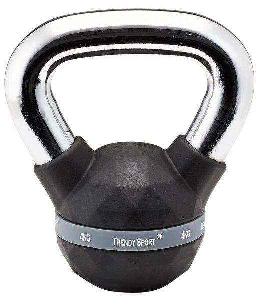 Kettlebell, füles súlyzó, fekete-króm, 4 kg, Trendy Premium