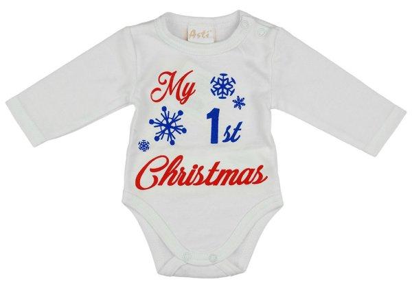 "My first Christmas" feliratos hosszú ujjú karácsonyi baba body|
kombidressz fehér