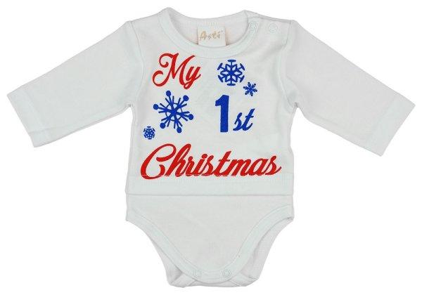"My first Christmas" feliratos hosszú ujjú karácsonyi baba body|
kombidressz fehér