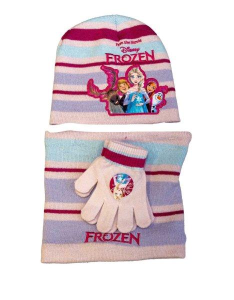 Bélelt kötött 3 részes sapka, kesztyű, sál szett Frozen/Jégvarázs
mintával