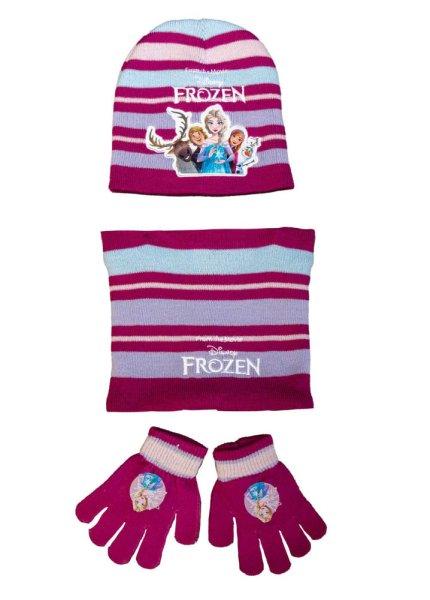 Bélelt kötött 3 részes sapka, kesztyű, sál szett Frozen/Jégvarázs
mintával
