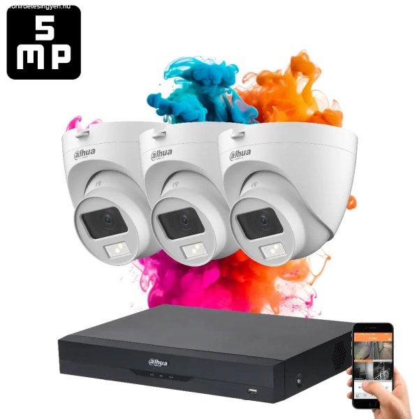 Dahua 3 dome kamerás 5MP kamera rendszer színes éjszakai képpel