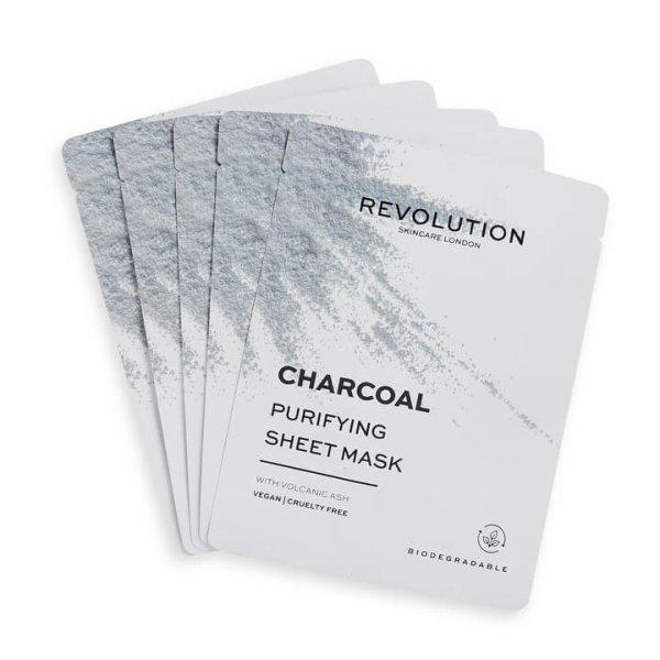 Revolution Skincare Arcmaszk szett fekete szénnel Biodegradable (Purifying
Charcoal Sheet Mask)