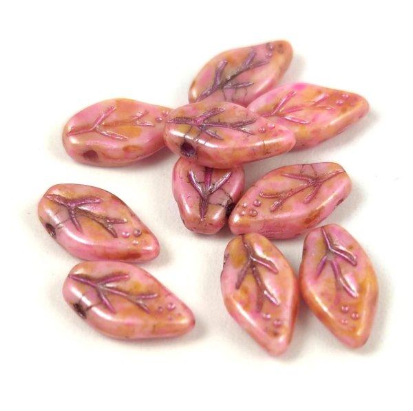 Cherry Leaf gyöngy - végén fúrt cseh préselt gyöngy - Alabaster Brown Rose
Luster - 6x10mm