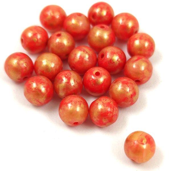 Cseh préselt golyó gyöngy - Orange Gold Splash - 6mm