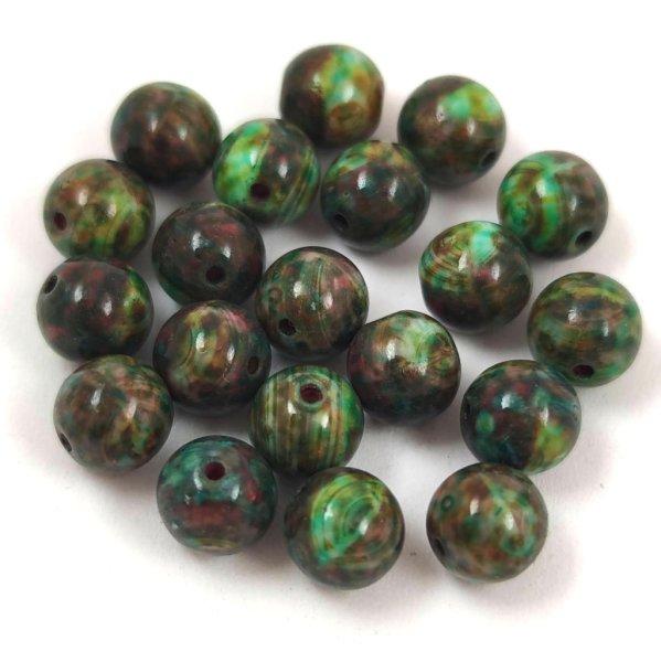 Cseh préselt golyó gyöngy - Beige Orange Travertin Green Splash - 6mm