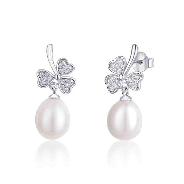 JwL Luxury Pearls Négylevelű lóhere ezüst
fülbevaló gyönggyel és cirkónium kővel JL0618