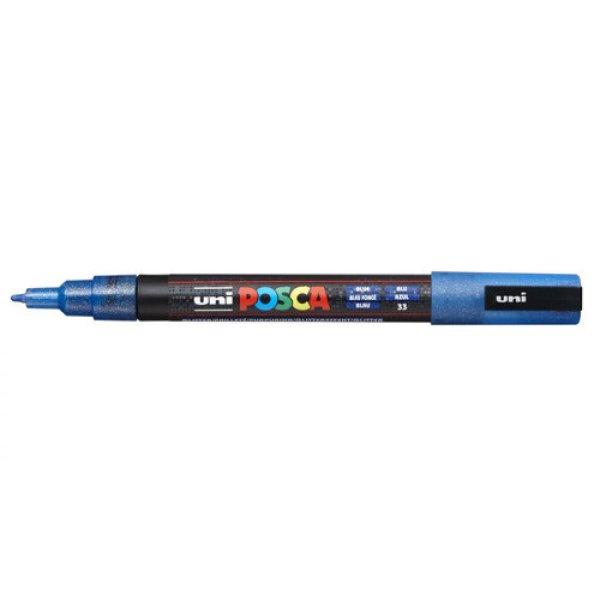 Dekormarker, Uni Posca PC-3M, 0,9-1,3 mm, kúpos hegy, csillámló kék