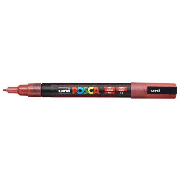 Dekormarker, Uni Posca PC-3M, 0,9-1,3 mm, kúpos hegy, csillámló piros