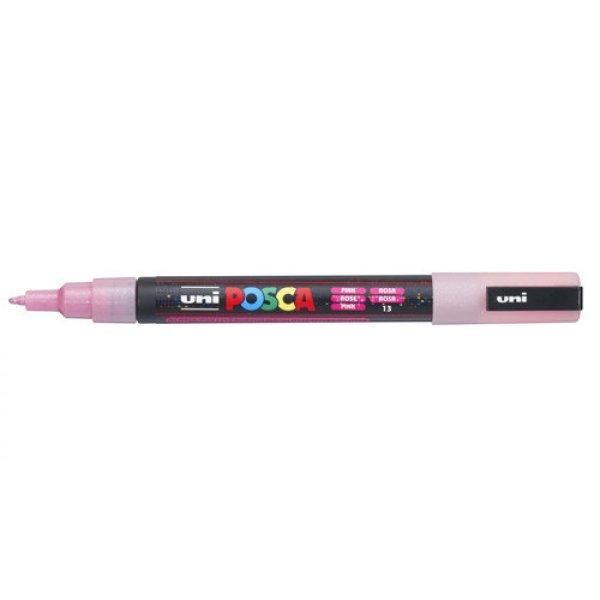 Dekormarker, Uni Posca PC-3M, 0,9-1,3 mm, kúpos hegy, csillámló rózsa