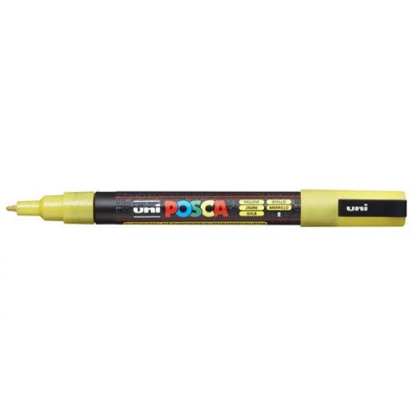 Dekormarker, Uni Posca PC-3M, 0,9-1,3 mm, kúpos hegy, csillámló sárga