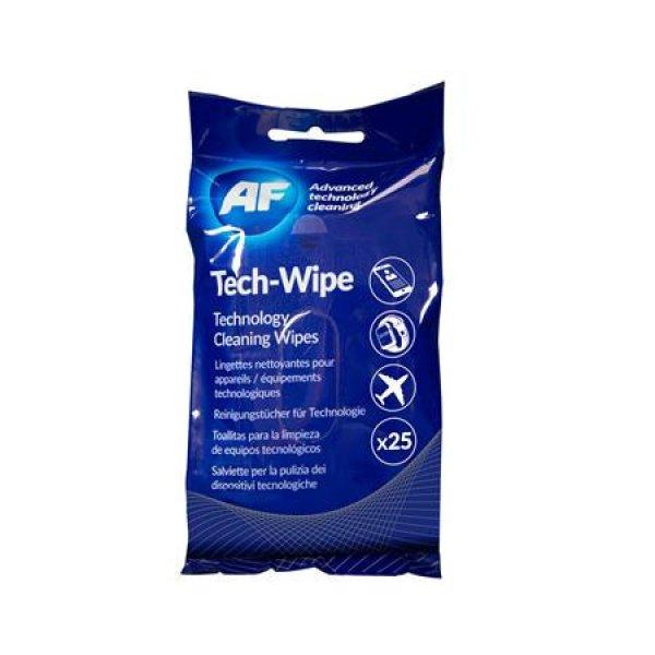 Tisztítókendő, képernyőhöz, alkoholmentes, nedves, 25 db, AF
"Tech-wipes"