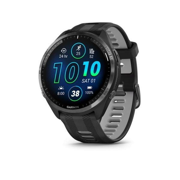 Garmin Forerunner 965 Carbon Grey DLC Titanium Bezel with Black Case and
Black/Powder Grey Silicone Band