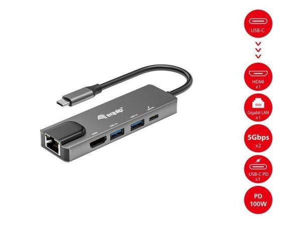 EQuip USB-C 5 in1 Multifunction Adapter, HDMI , Gigabit LAN, USB 3.2 GEN1, 100W
USB PD