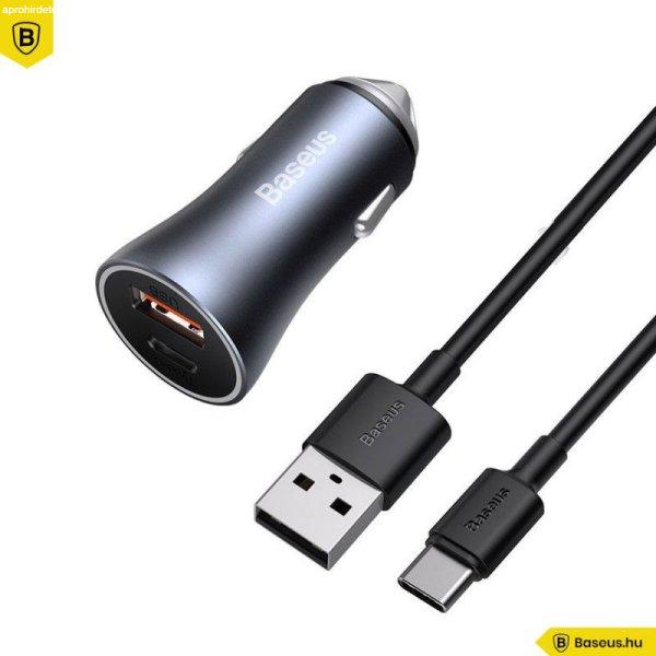 Baseus Golden Contactor Pro Car Charger USB + USB-C, QC4.0 +PD SCP 40W Grey +
USB-USB-C Cable 1m Black