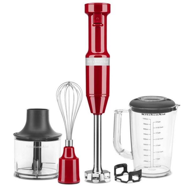 KitchenAid 5KHBV83EER Empire Red (királypiros) inox, nemesacél 180W botmixer
szett, rúdmixer készlet 500 ml aprítóval, 1000 ml keverőpohárral és
habverővel, piros