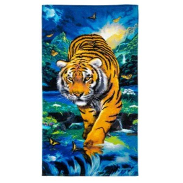 Szuper nedvszívó tigris mintás plüss pamut strandfürdőlepedő 70 x 140 cm
(BBCD)