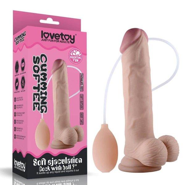 LoveToy 9 inch Puha spriccelő herés dildó (23 cm)