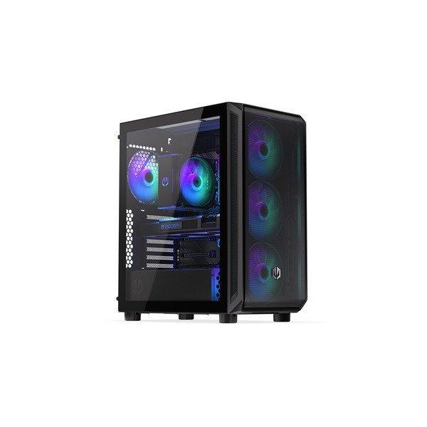 Endorfy Számítógépház - Arx 500 ARGB (ATX /micro ATX/ITX, 1xUSB-C,
2xUSB3.0, 4x14cm LED ventilátor, ablakos, fekete)