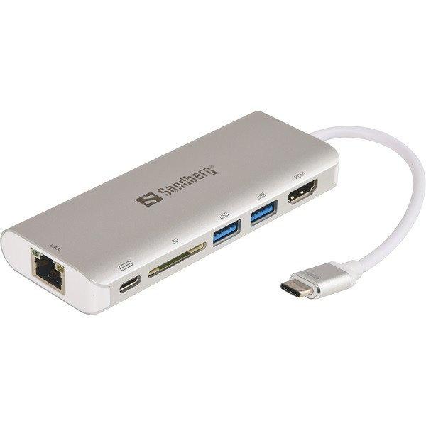 Sandberg Notebook Dokkoló - USB-C Dock HDMI+LAN+SD+USB,61W (USB-C bem. /
HDMI+USB3.0+USB-C+RJ45+SD kim.)