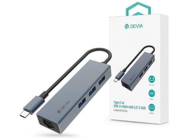 Devia USB Type-C - USB 3.1 + RJ45 + 3xUSB 3.0 elosztó/adapter - Devia Leopard
Series 5 in 1 Hub - szürke