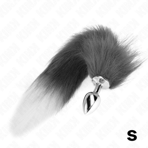 KINK - ANÁLIS DUGÓ MÉRET S 7 X 3 CM, SZINTETIKUS FAROKKAL 40 CM SZÜRKE ÉS
FEHÉR