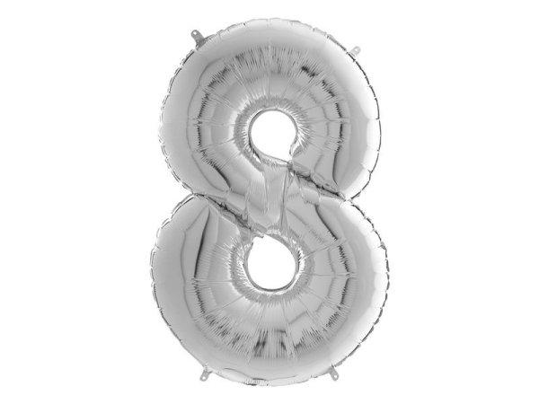 Héliumos fólia lufi, 8-as szám, 65 cm, ezüst