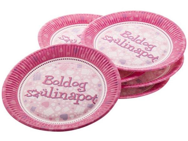 Szülinapi papírtányér 6 darabos - 23 cm, pink