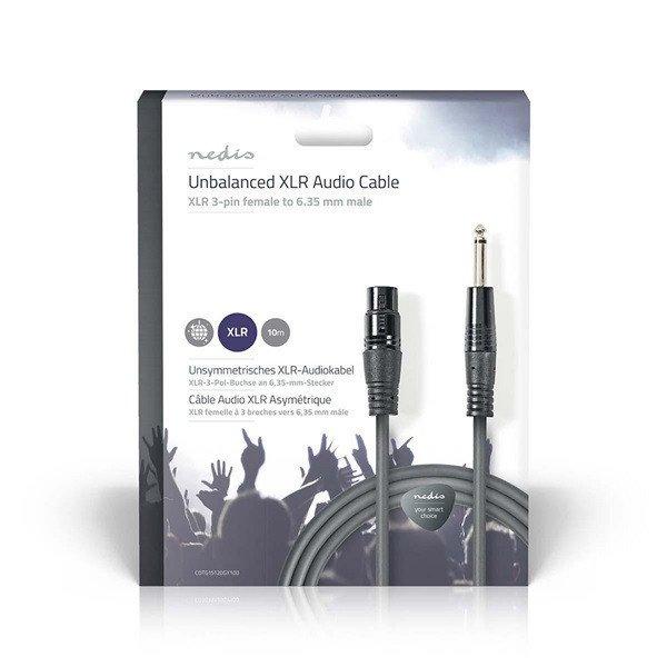 Nedis félprofi audió kábel COTH15120GY100, 6,35mm monó jack dugó - 3p XLR
aljzat, hossz 10m, rugalmas