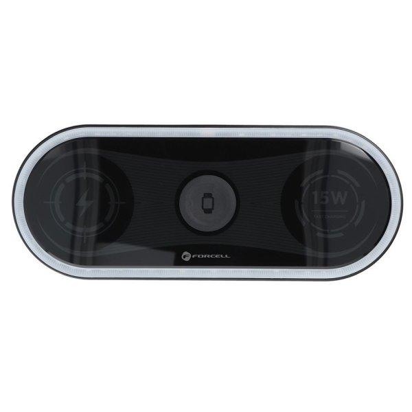 Vezeték nélküli (Wireless) töltő pad, Qi töltés, 15W / 3A, LED fénnyel,
fekete, Forcell F-Energy Ellipse