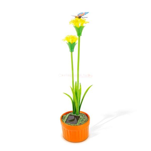 Szolár színes virág - 8 x 8 x 32 cm - 10 melegfehér LED - sárga