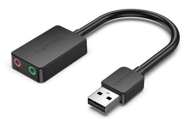 Vention USB-A 2.0/M -> 2*3.5mm/F (külső, fekete), 0,15m, hangkártya