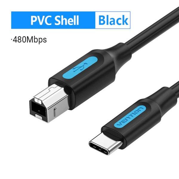 Vention USB-C 2.0 -> USB-B 2.0 (2 Amper, fekete, nyomtatókábel ,
printerkábel ), 2m, kábel