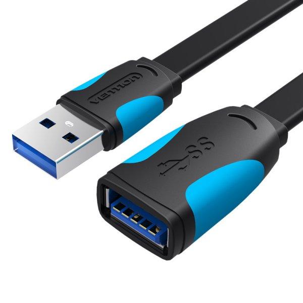 Vention USB 3.0, (hosszabbító, lapos, fekete), 1,5m, kábel
