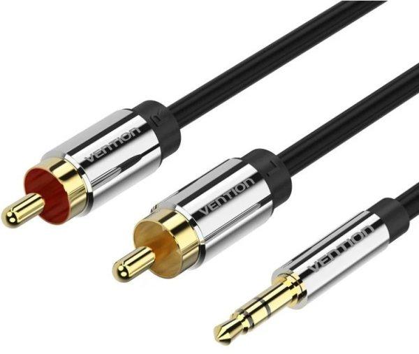 Vention 3.5mm jack/M -> 2*RCA/M, (audio, aranyozott, fémház), 3m, kábel