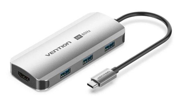 Vention USB-C -> HDMI/USB 3.0 x3/PD (0,15m Szürke Aluminum Ötvözet)
Dokkoló